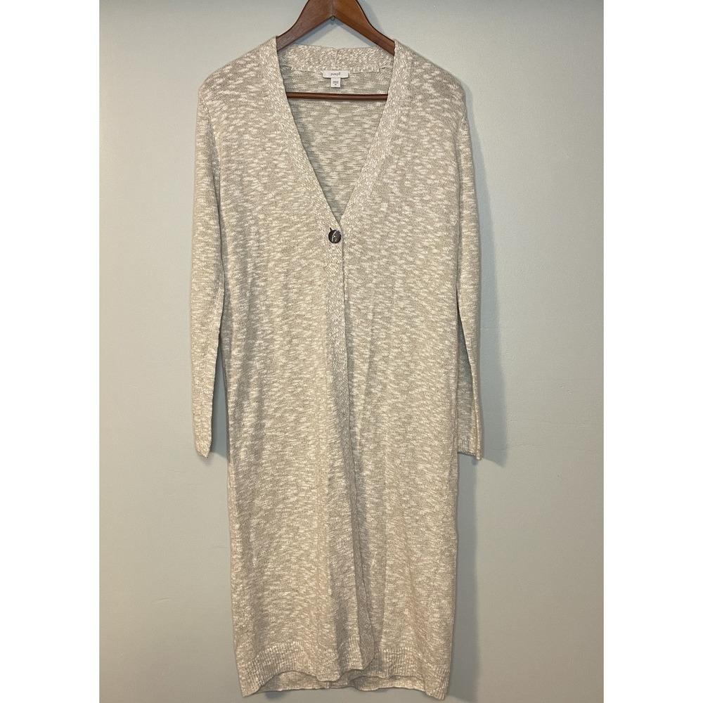 J Jill Long Line Duster Cardigan Women's XS Cream Oat Minimalist‎